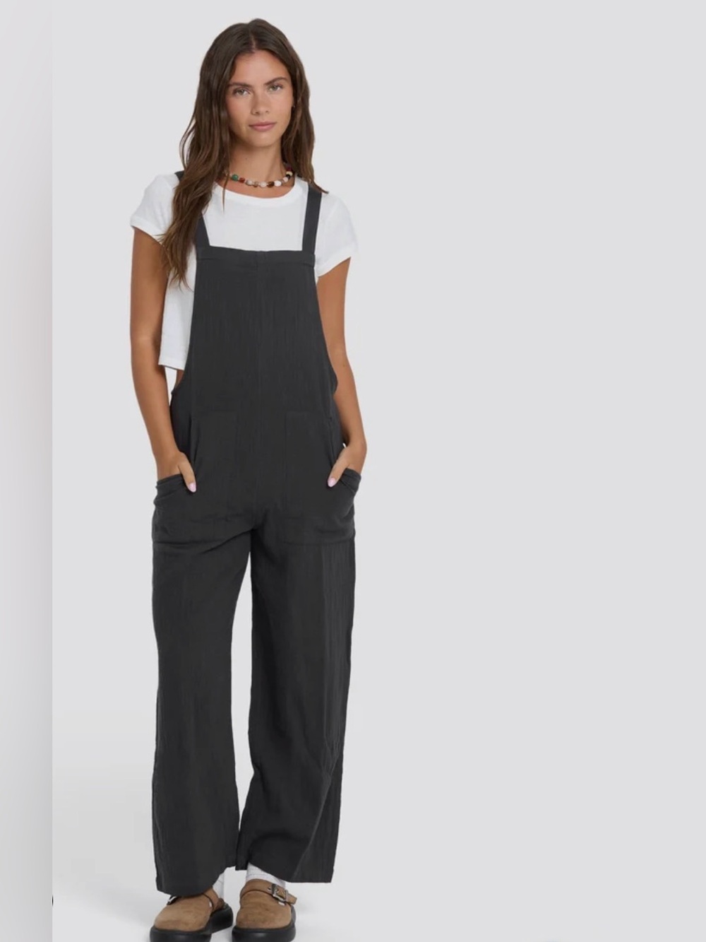 Billabong Pacific Time Jumpsuit Black Sands Cotton Overalls M
